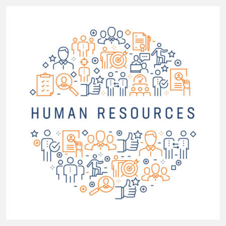 Human Resources Concept - Colorful Line Icons, Arranged in Circle